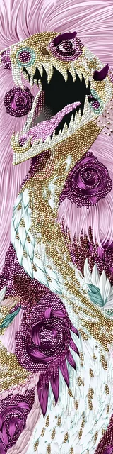 Free dragon bookmark featuring a fierce pink dragon